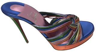 CHRISTIAN LOUBOUTIN MULTITASKI ALTA 120 PLATFORM SANDALS METALLIC HEELS SZ 37